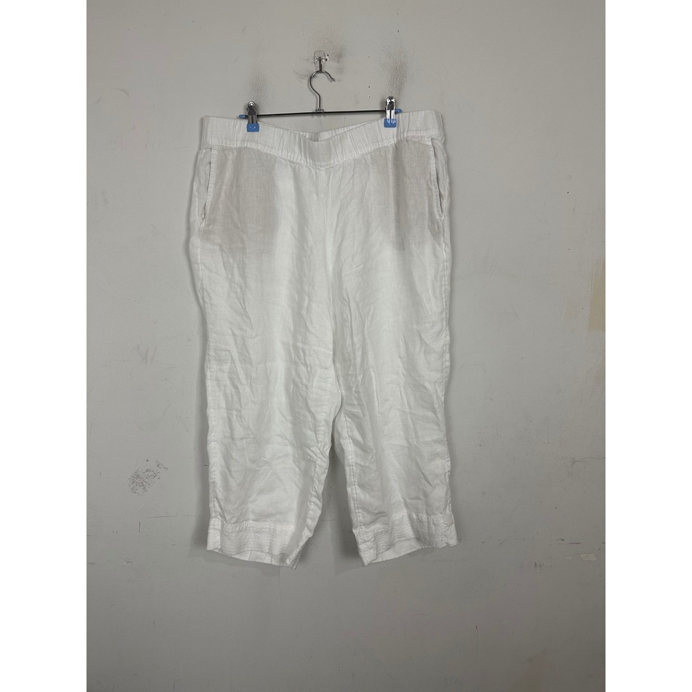Pure Jill J. Jill White 100% Linen Crop Pants Elastic Waist XL